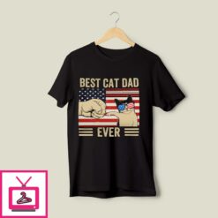 Best Cat Dad T Shirt Vintage Cat Glasses American Flag 1