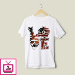 Love Pitbull US Flag Sunflower Patriot T Shirt 1