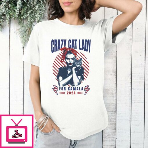 Crazy Cat Lady For Kamala 2024 T Shirt 1 1