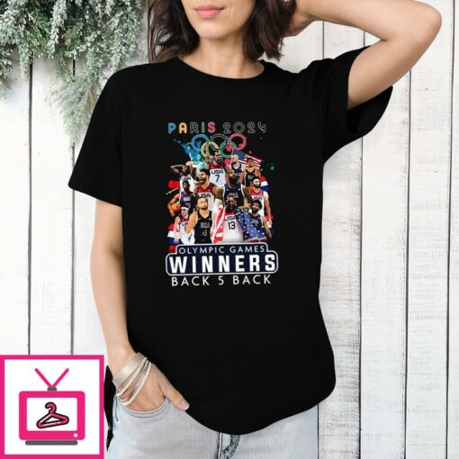 Paris 2024 USA Basketball Olympic Games Winners Back 5 Back T Shirt 1 1