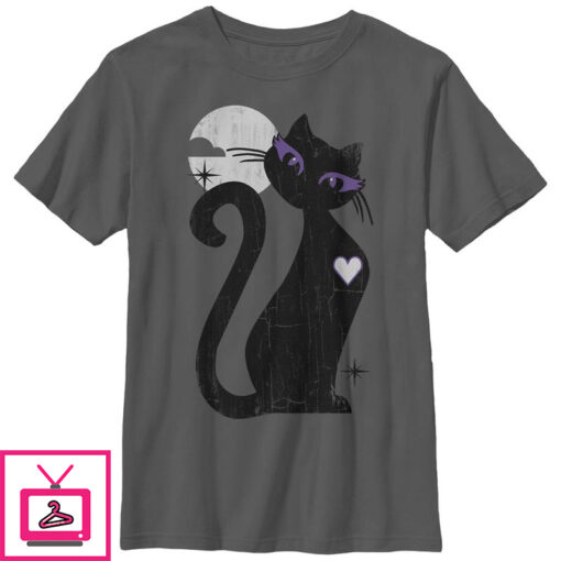 Boys Lost Gods Halloween Full Moon Cat Heart T Shirt 1