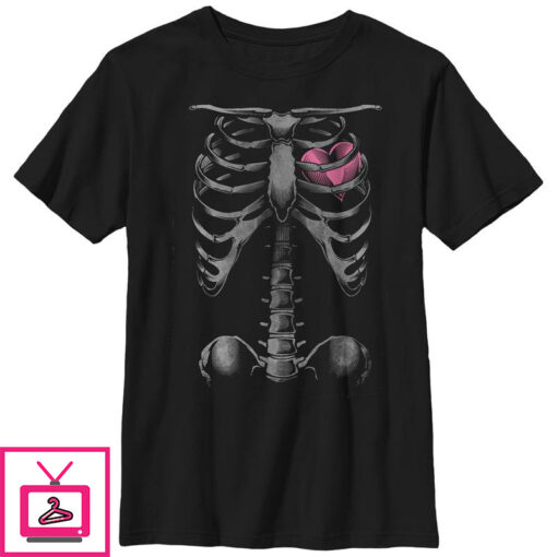 Boys Lost Gods Halloween Skeleton Rib Cage Heart T Shirt 1