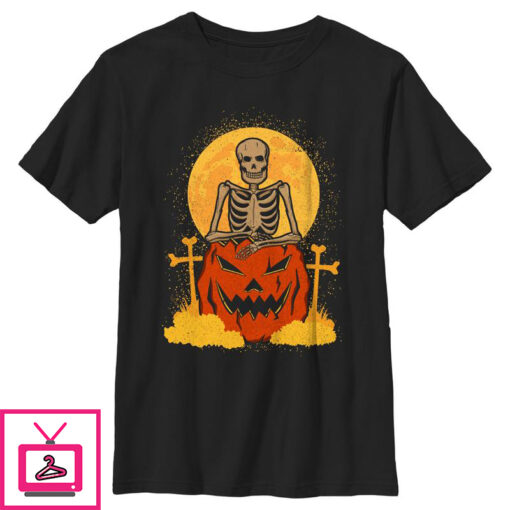 Boys Lost Gods Halloween Skeleton and Jack O Lantern T Shirt 1