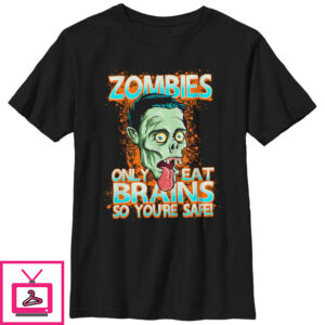 Boy’s Lost Gods Halloween Zombies Eat Brains Cartoon T-Shirt