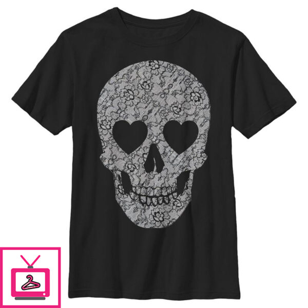 Boy’s Lost Gods Lace Print Heart Skull T-Shirt