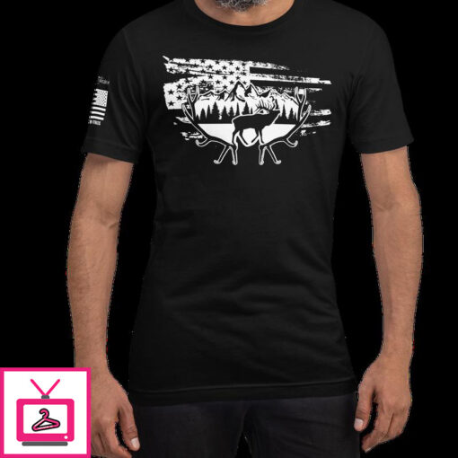 Elk Horns and American Flag Short Sleeve Unisex T Shirt 0