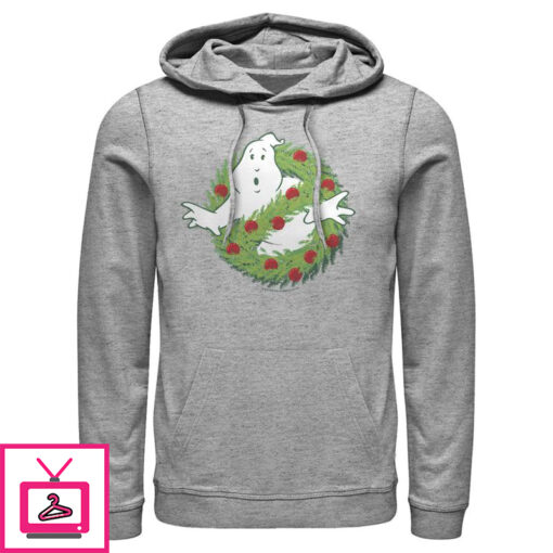 Mens Ghostbusters Christmas Wreath Logo Pull Over Hoodie 1