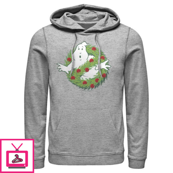 Men’s Ghostbusters Christmas Wreath Logo Pull Over Hoodie