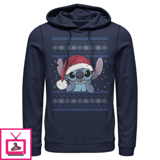 Mens Lilo Stitch Santa Hat Ugly Sweater Pull Over Hoodie 1