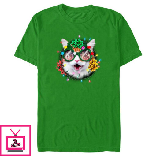 Mens Lost Gods Christmas Cat Wreath T Shirt 1