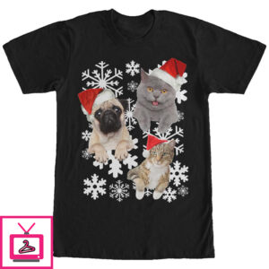 Men’s Lost Gods Christmas Cat and Dog Snowflake Adventure T-Shirt