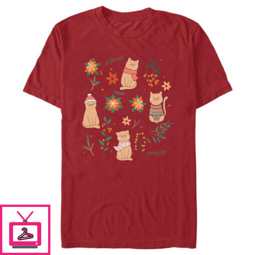 Mens Lost Gods Christmas Floral Cats T Shirt 1