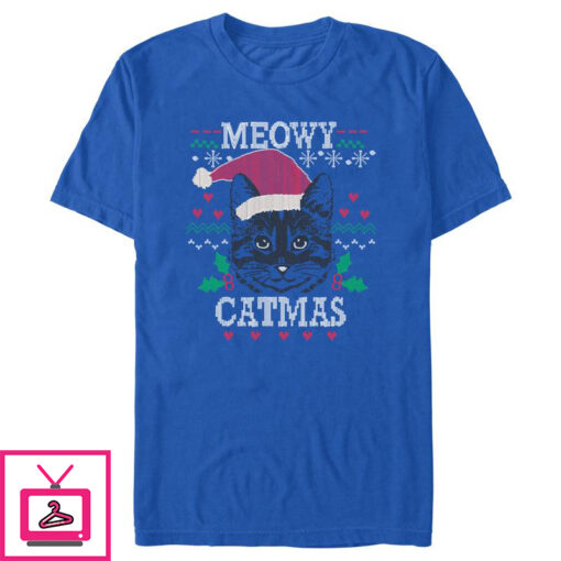 Mens Lost Gods Meowy Catmas Knit T Shirt 1