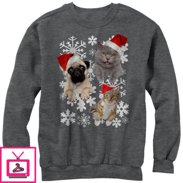 Men’s Lost Gods Ugly Christmas Cat Dog Snowflake Sweatshirt