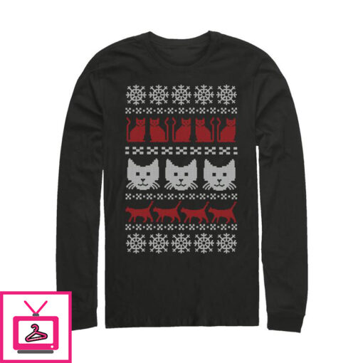 Mens Lost Gods Ugly Christmas Cat Long Sleeve T Shirt 1