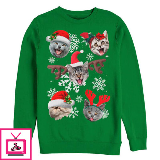 Mens Lost Gods Ugly Christmas Cat Reindeer Snowflakes Sweatshirt 1