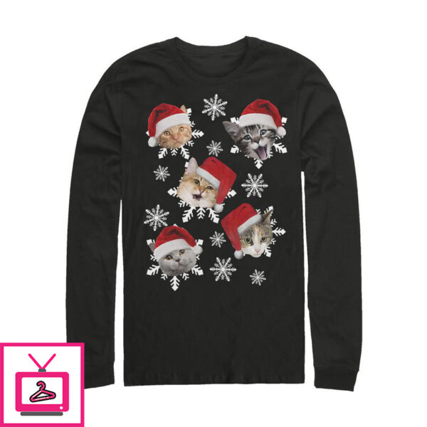 Men’s Lost Gods Ugly Christmas Cat Snowflakes Long Sleeve T-Shirt