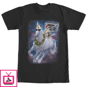 Men’s Lost Gods Ugly Christmas Cat Unicorn Space Song T-Shirt