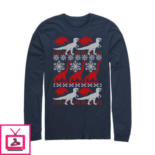 Mens Lost Gods Ugly Christmas Dinosaur Print Long Sleeve T Shirt 1