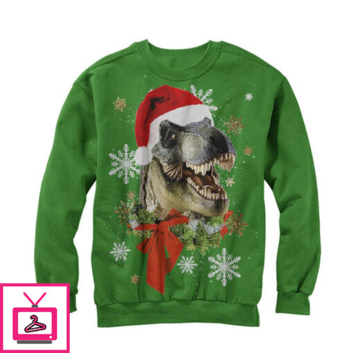 Mens Lost Gods Ugly Christmas Festive T Rex Santa Sweatshirt 1