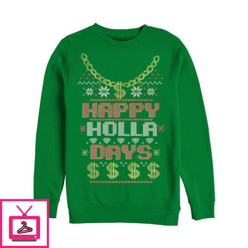 Mens Lost Gods Ugly Christmas Happy Holla Days Sweatshirt 1