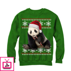 Men’s Lost Gods Ugly Christmas Panda and Candy Cane Sweatshirt