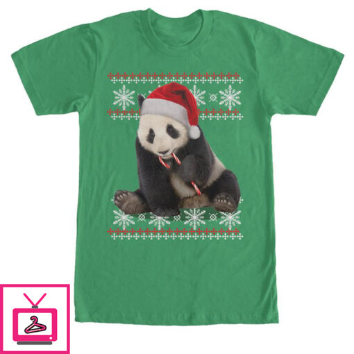 Mens Lost Gods Ugly Christmas Panda and Candy Cane T Shirt 1