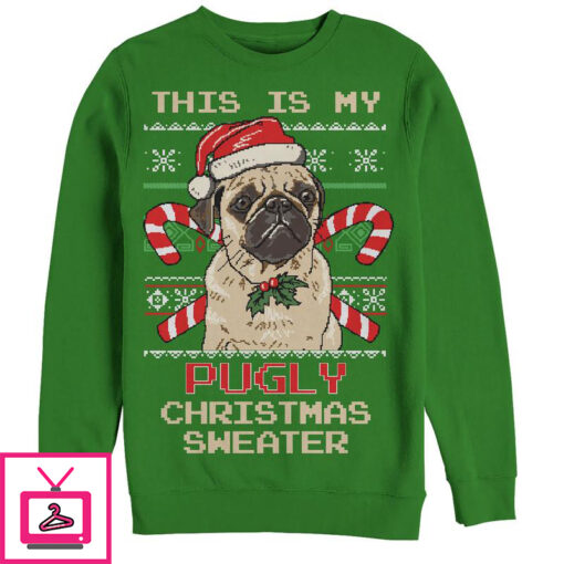 Mens Lost Gods Ugly Christmas Pug Candy Canes Sweatshirt 1