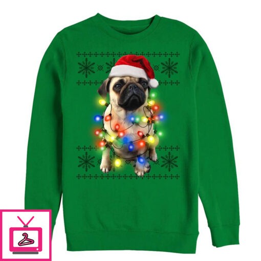 Mens Lost Gods Ugly Christmas Pug Lights Sweatshirt 1