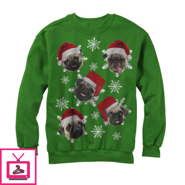 Men’s Lost Gods Ugly Christmas Pug Snowflakes Sweatshirt