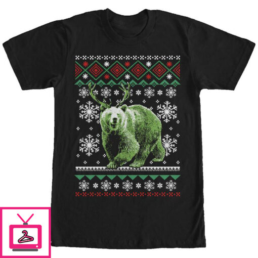 Mens Lost Gods Ugly Christmas Rein Bear T Shirt 1