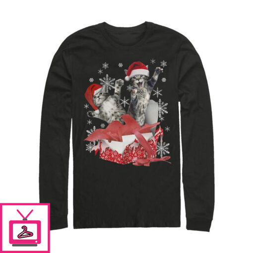 Mens Lost Gods Ugly Christmas Surprise Kitten Long Sleeve T Shirt 1