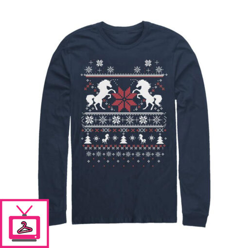 Mens Lost Gods Ugly Christmas Unicorn Long Sleeve T Shirt 1