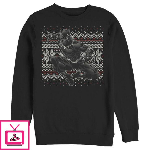 Men’s Marvel Black Panther Knit Pattern Print Sweatshirt