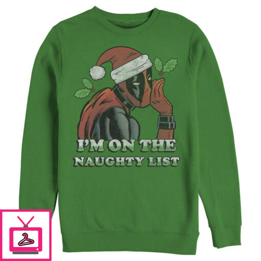 Mens Marvel Christmas Deadpool Naughty List Sweatshirt 1