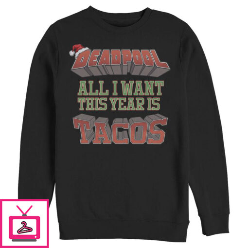 Mens Marvel Christmas Deadpool Wants Tacos Sweatshirt 1