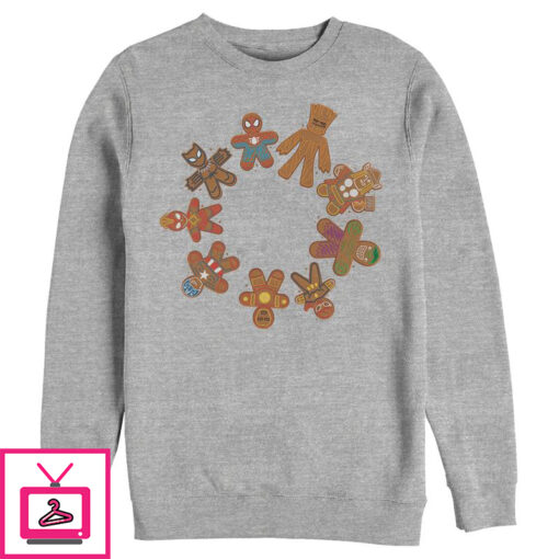 Mens Marvel Christmas Gingerbread Cookie Circle Sweatshirt 1