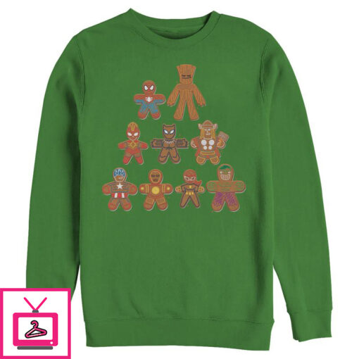 Mens Marvel Christmas Gingerbread Cookie Tree Sweatshirt 1