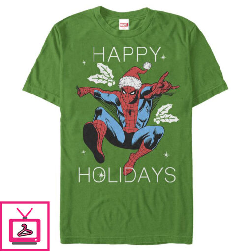 Mens Marvel Christmas Holly Spider Man T Shirt 1