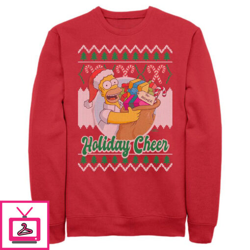 Mens The Simpsons Christmas Homer Holiday Cheer Sweater Print Sweatshirt 1