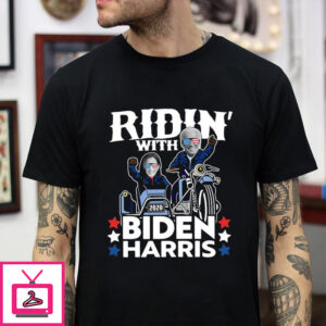 Motorcycle ridin with Biden Harris t-shirt