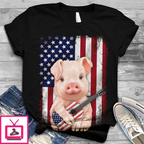 Pig playing guitar – Pig lover, America flag