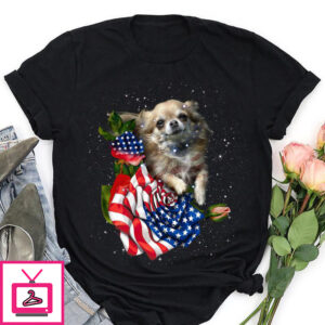 Pomeranian dog and roses – America flag