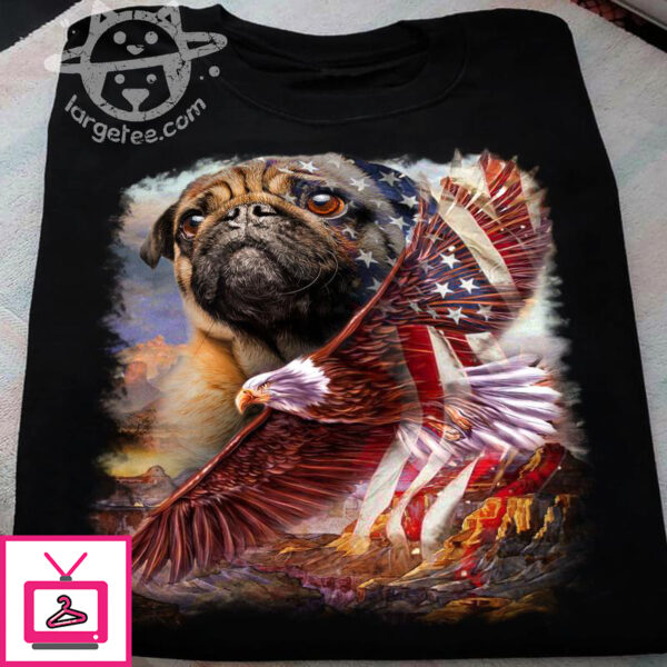 Pug dog and eagle the symbol of America – America flag