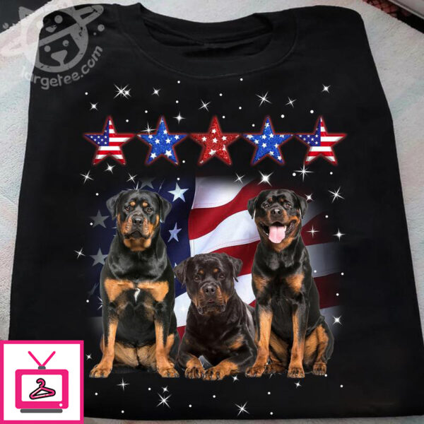 Rottweiler dog and america flag – Independence day