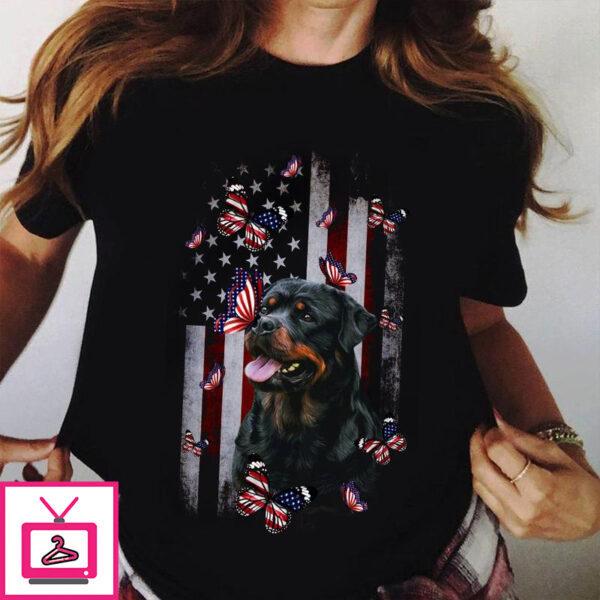 Rottweiler dog and butterflies – America flag