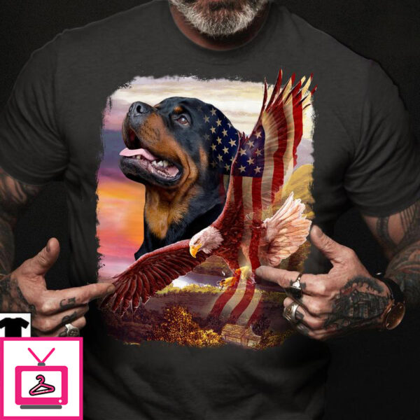 Rottweiler dog and eagle the symbol of America – America flag, dog lover