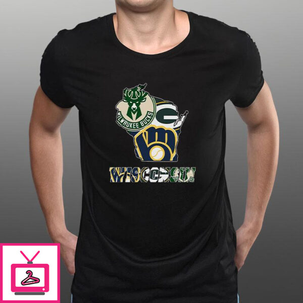 Wisconsin Map Sports Teams Logo T-Shirt