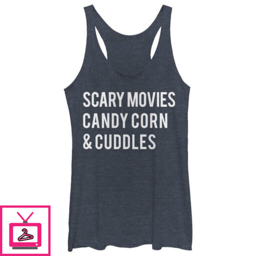 Womens CHIN UP Halloween Candy Corn and Cuddles Racerback Tank Top 1