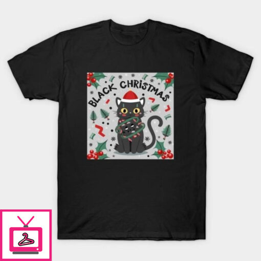 Black Cat Christmas T Shirt 1 1